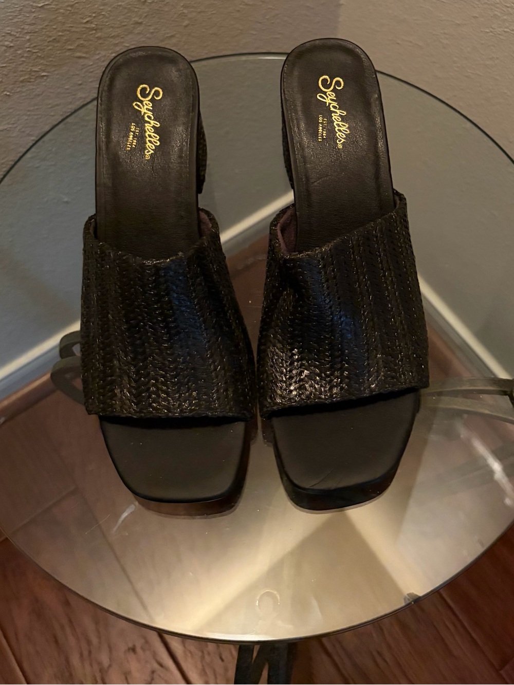 Seychelles Black Woven Slide Mules